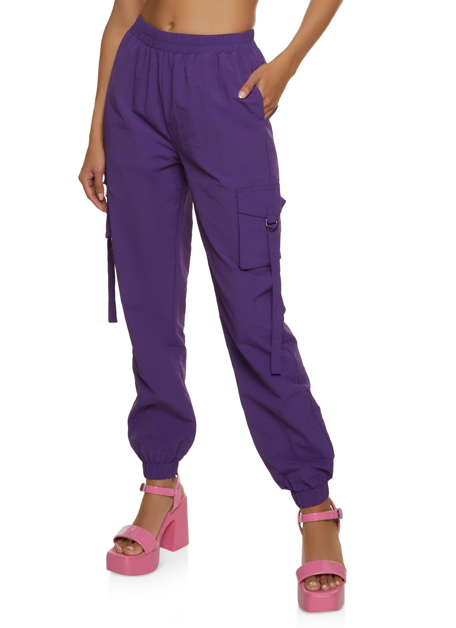 Nylon High Waisted Cargo Joggers sold by Rainbow