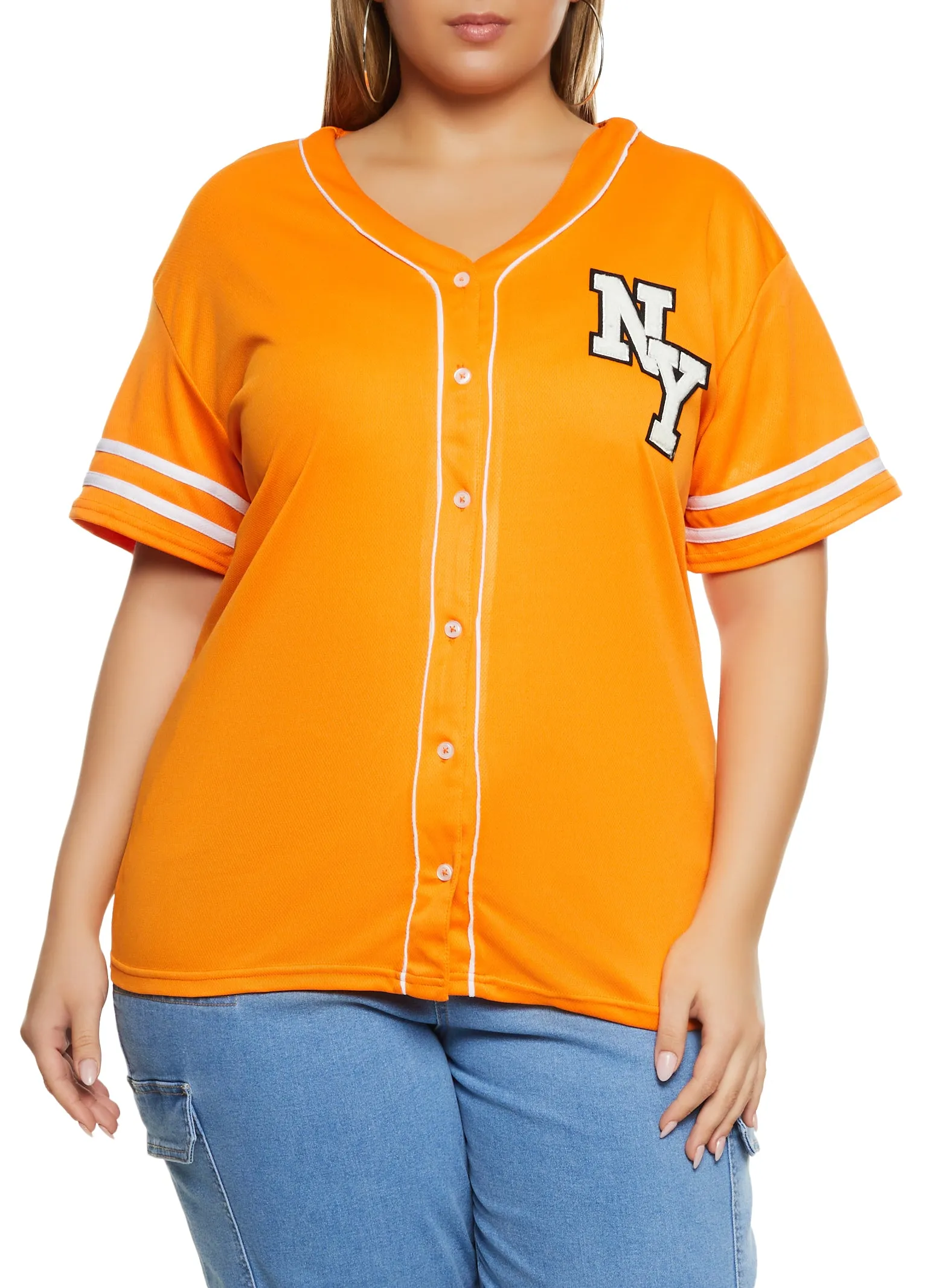Plus Size NY Chenille Patch Baseball Shirt sold by Rainbow product image thumbnail 2
