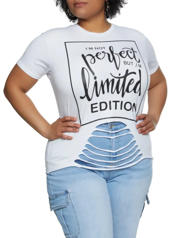 Plus Size Im Not Perfect Laser Cut Graphic Tee sold by Rainbow