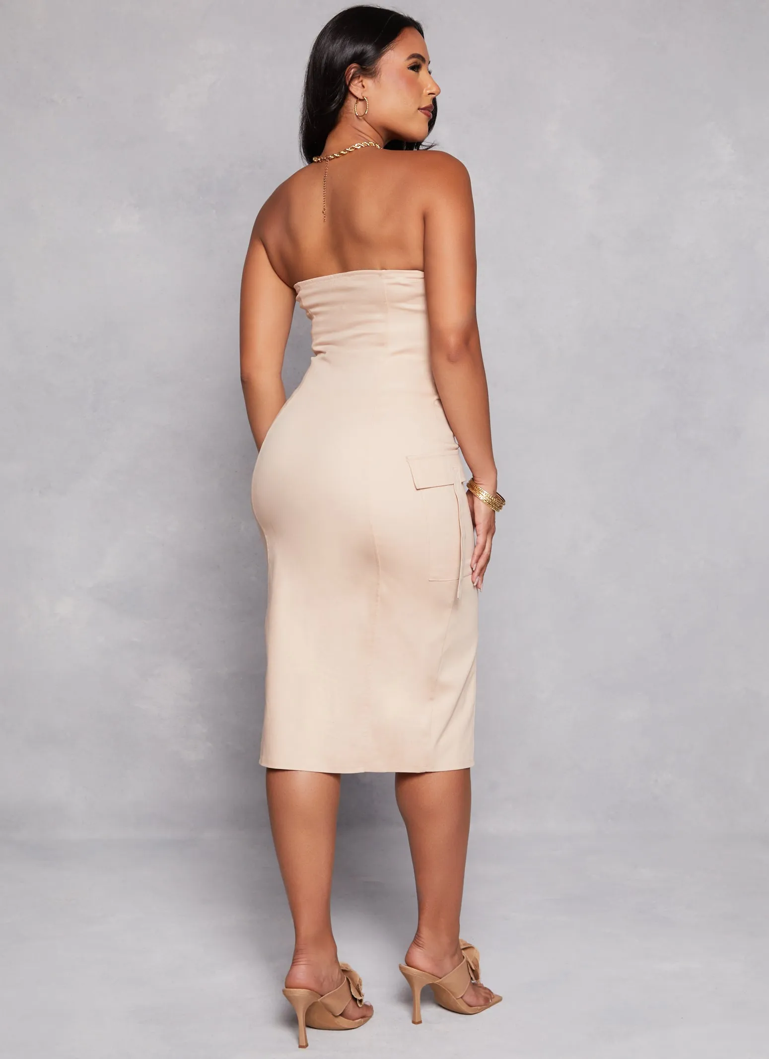 Haute Monde Strapless Zip Front Cargo Pocket Midi Dress sold by Rainbow product image thumbnail 3