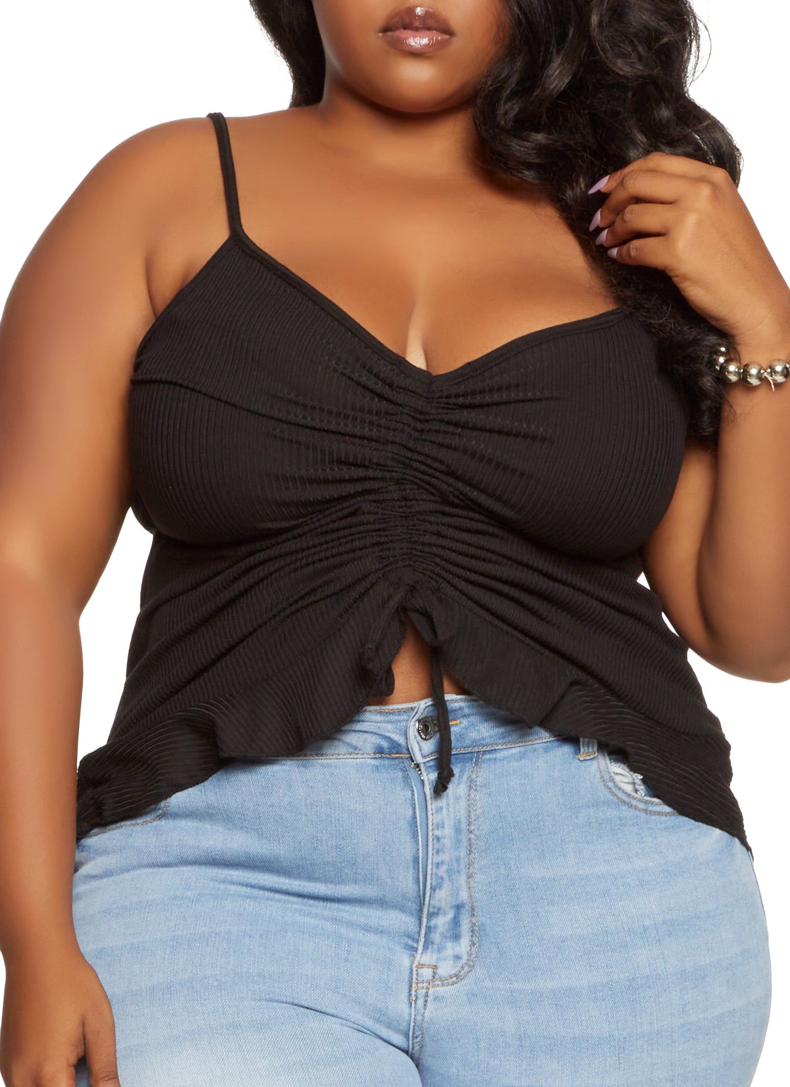 Plus Size Ruched Tie Front Cropped Cami sold by Rainbow