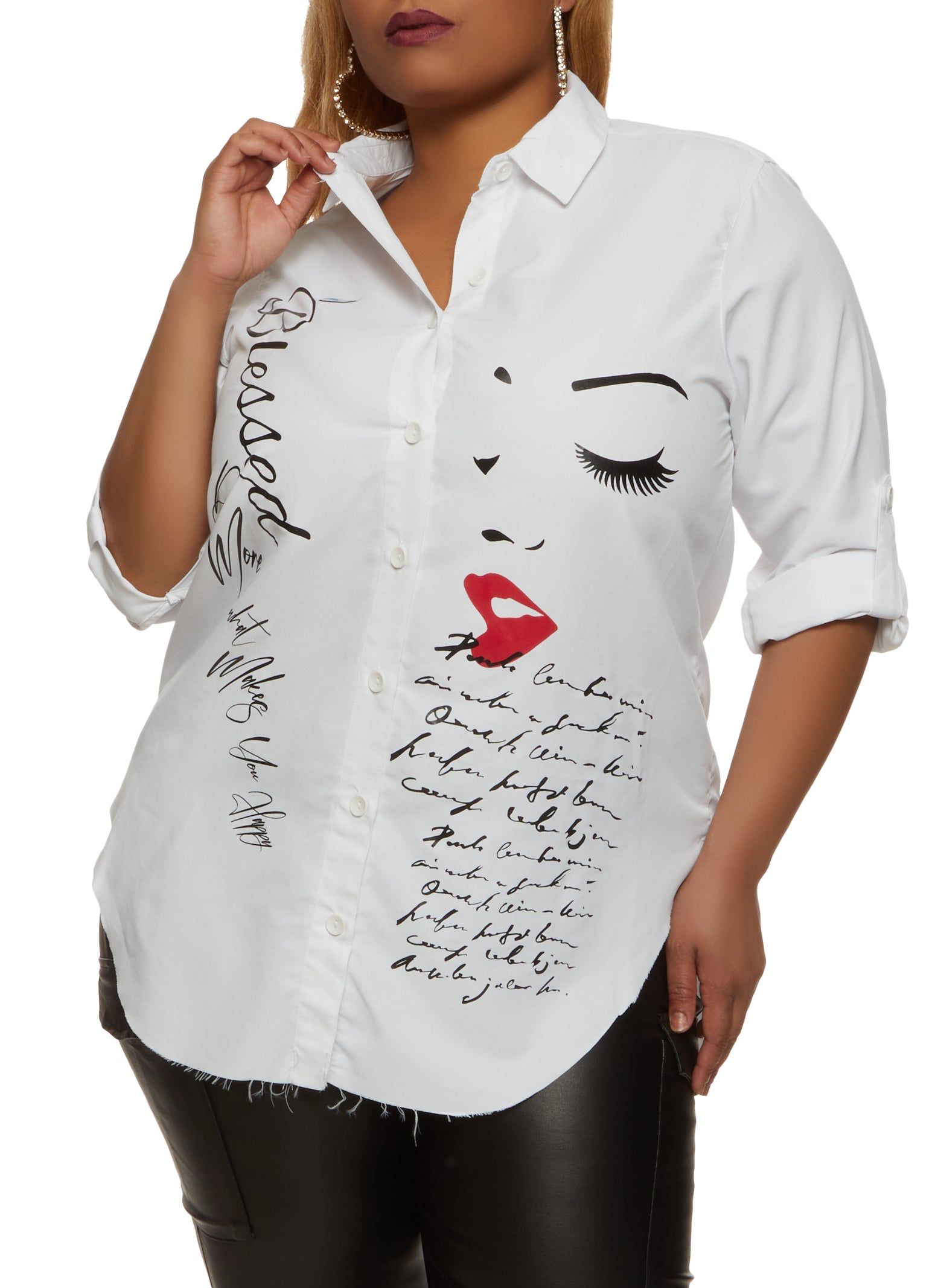Plus Size Blessed Graphic Print Tunic Shirt sold by Rainbow