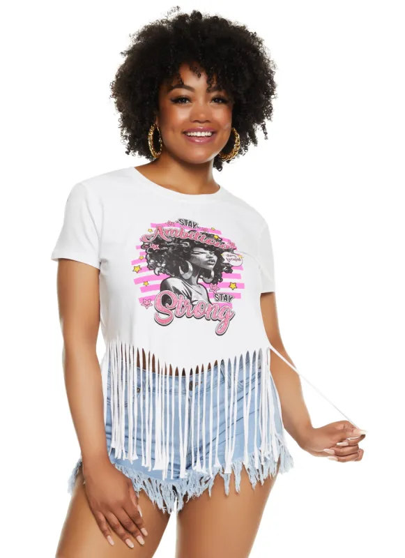 Plus Size Stay Strong Fringe Graphic T Shirt sold by Rainbow