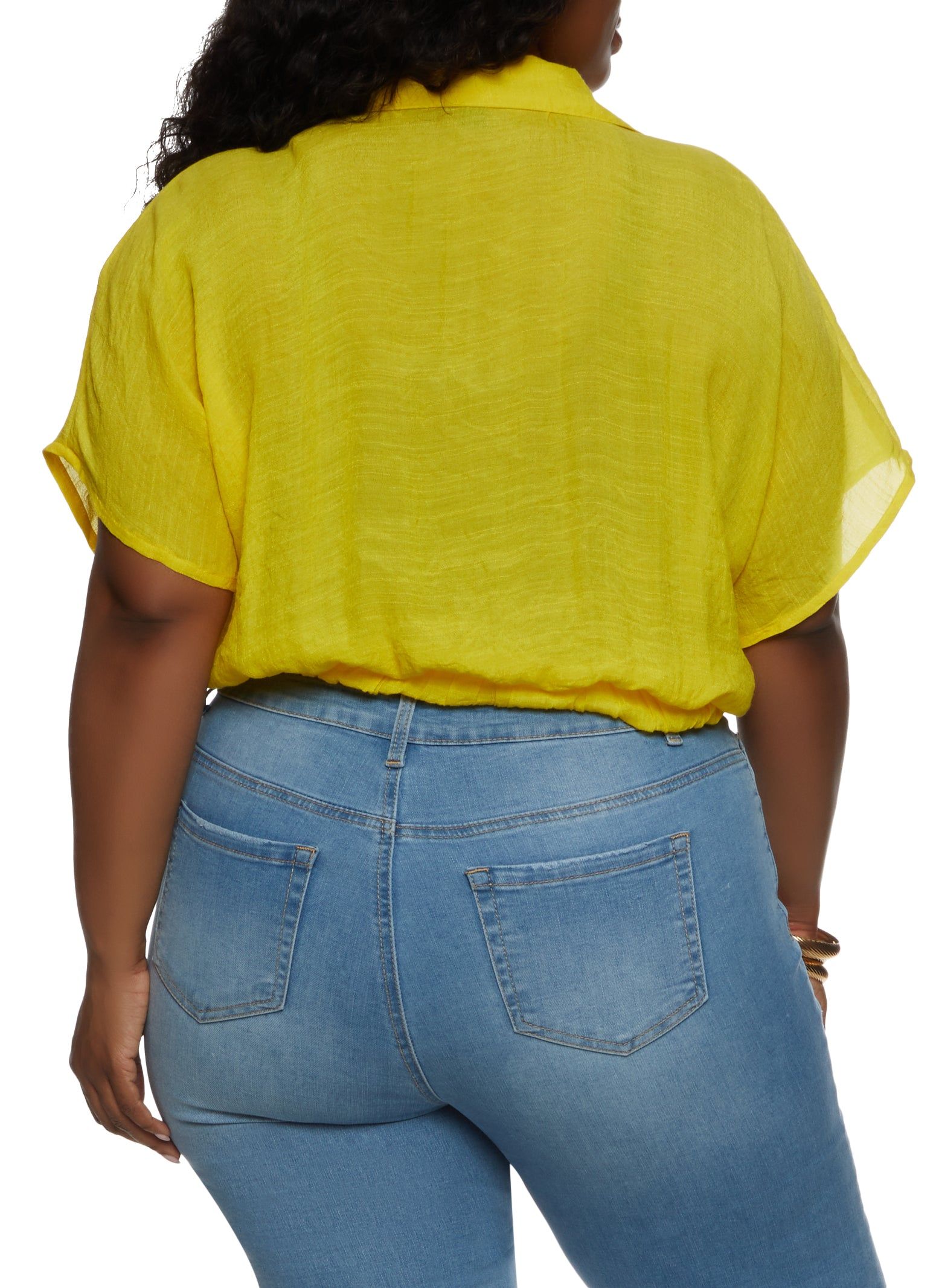 Plus Size Gauze Knit Elastic Waist Cropped Shirt sold by Rainbow product image thumbnail 2