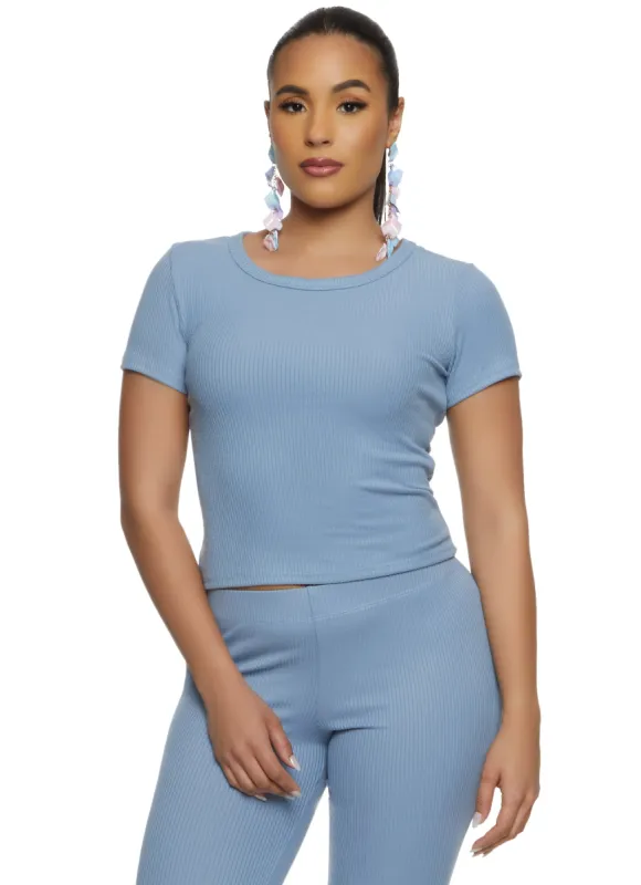 Ribbed Knit Short Sleeve Top sold by Rainbow