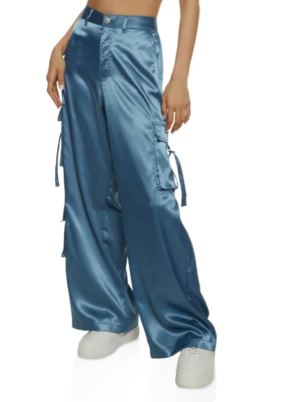 Wide Leg Satin Cargo Pants sold by Rainbow