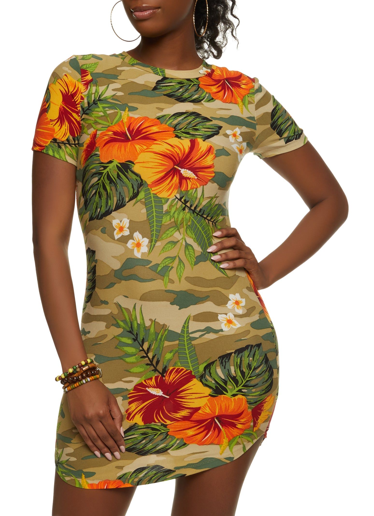 Camo Floral Print T Shirt Dress sold by Rainbow