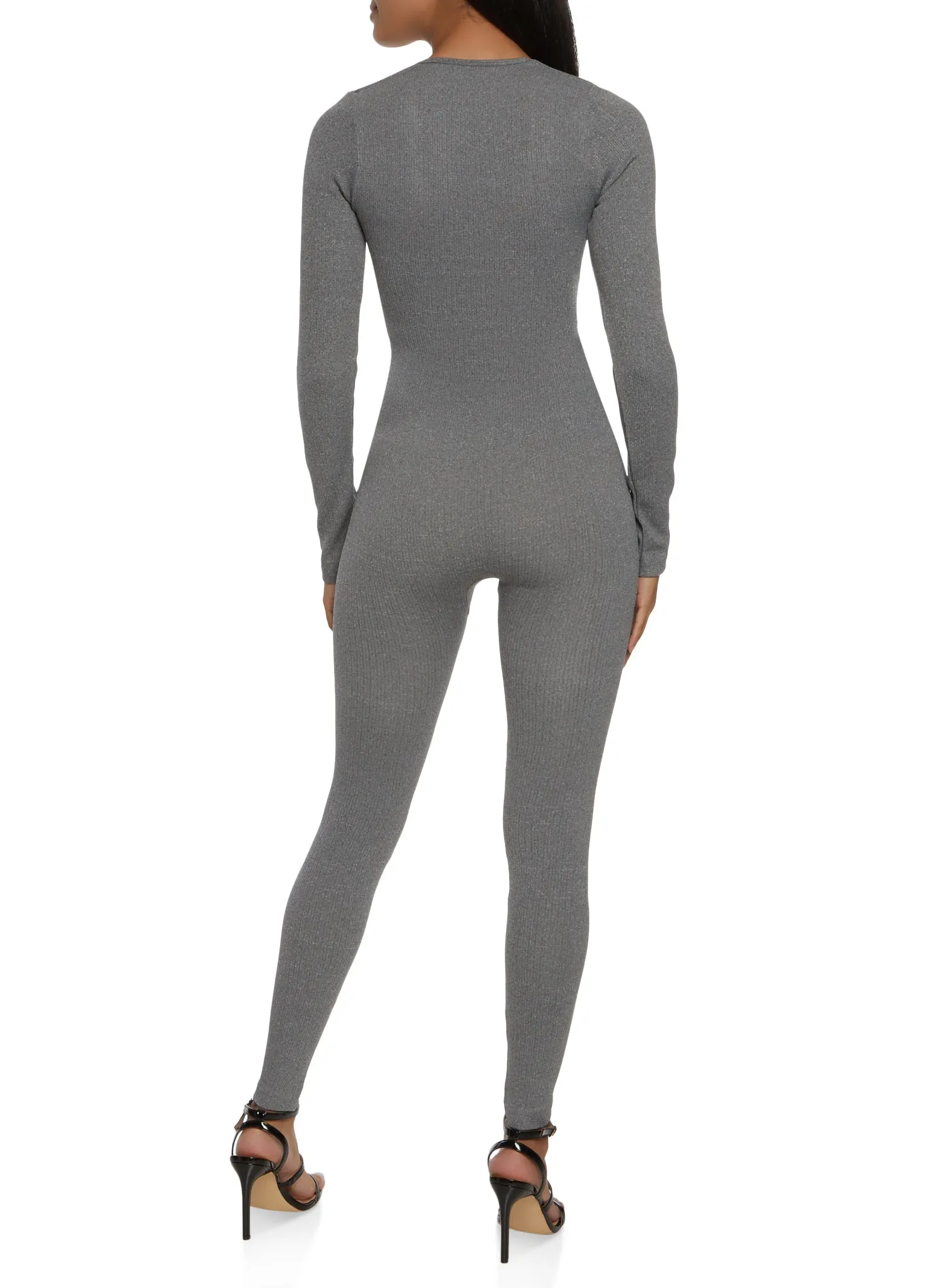 Ribbed Long Sleeve V Neck Jumpsuit sold by Rainbow product image thumbnail 2