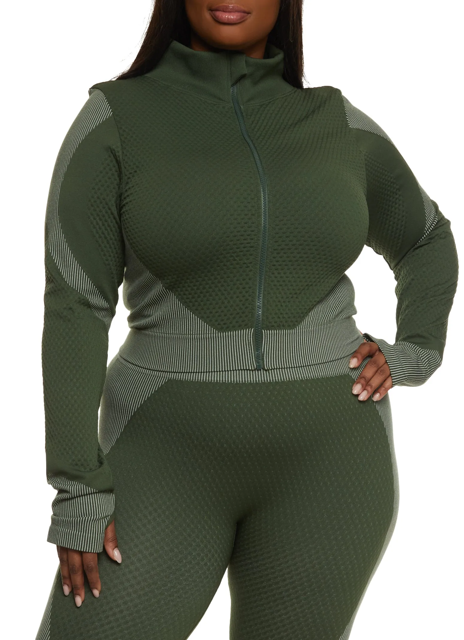 Plus Size Seamless Striped Detail Track Jacket sold by Rainbow
