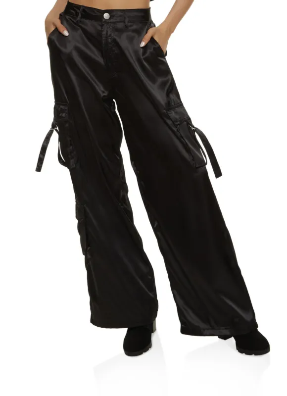 Wide Leg Satin Cargo Pants sold by Rainbow