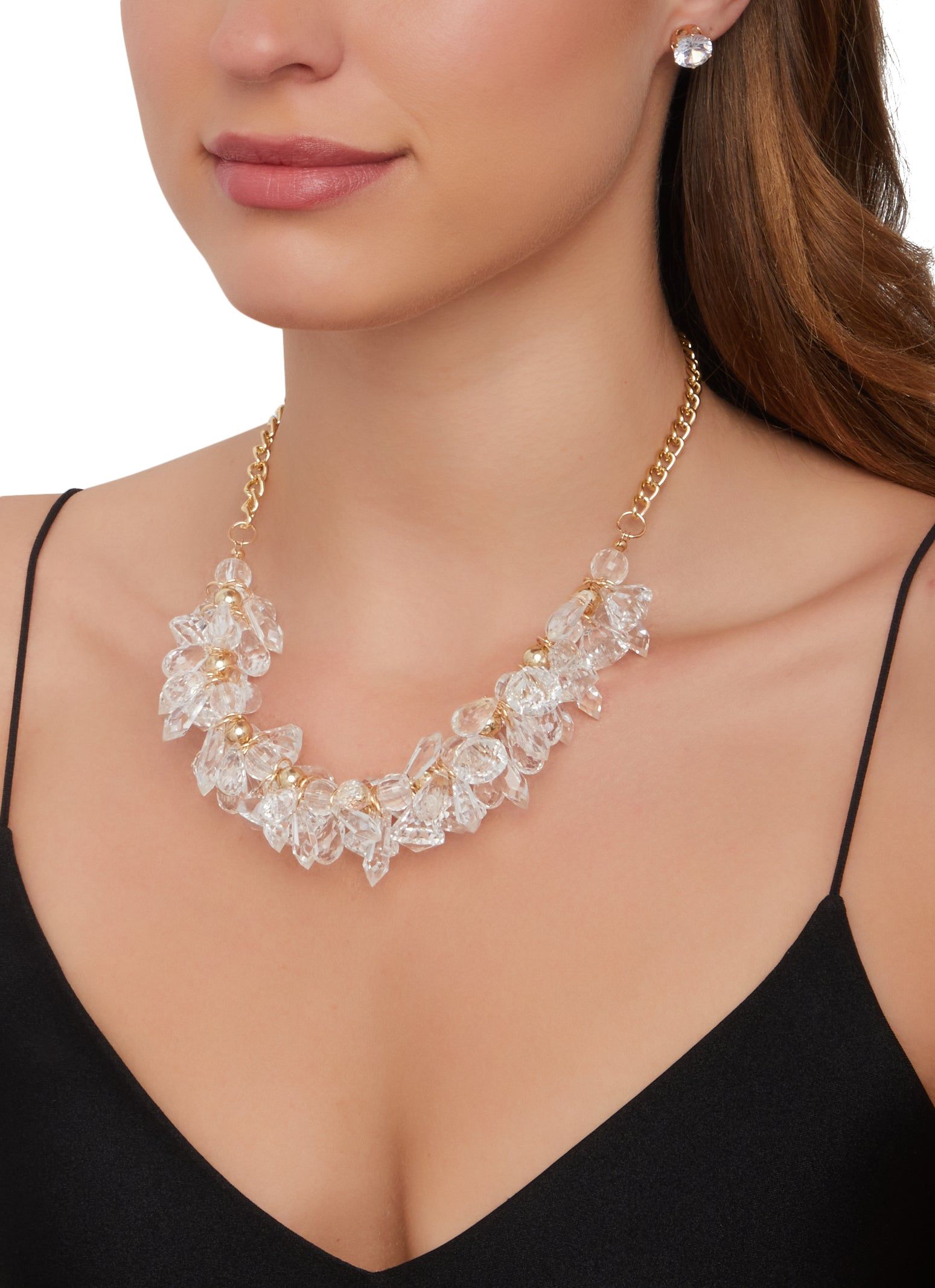 Crystal Teardrop Cluster Necklace and Stud Earrings sold by Rainbow