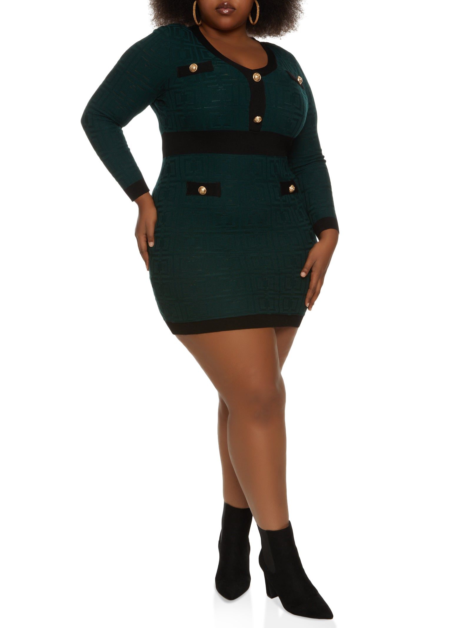 Plus Size Textured Knit Faux Button Sweater Dress sold by Rainbow product image thumbnail 2