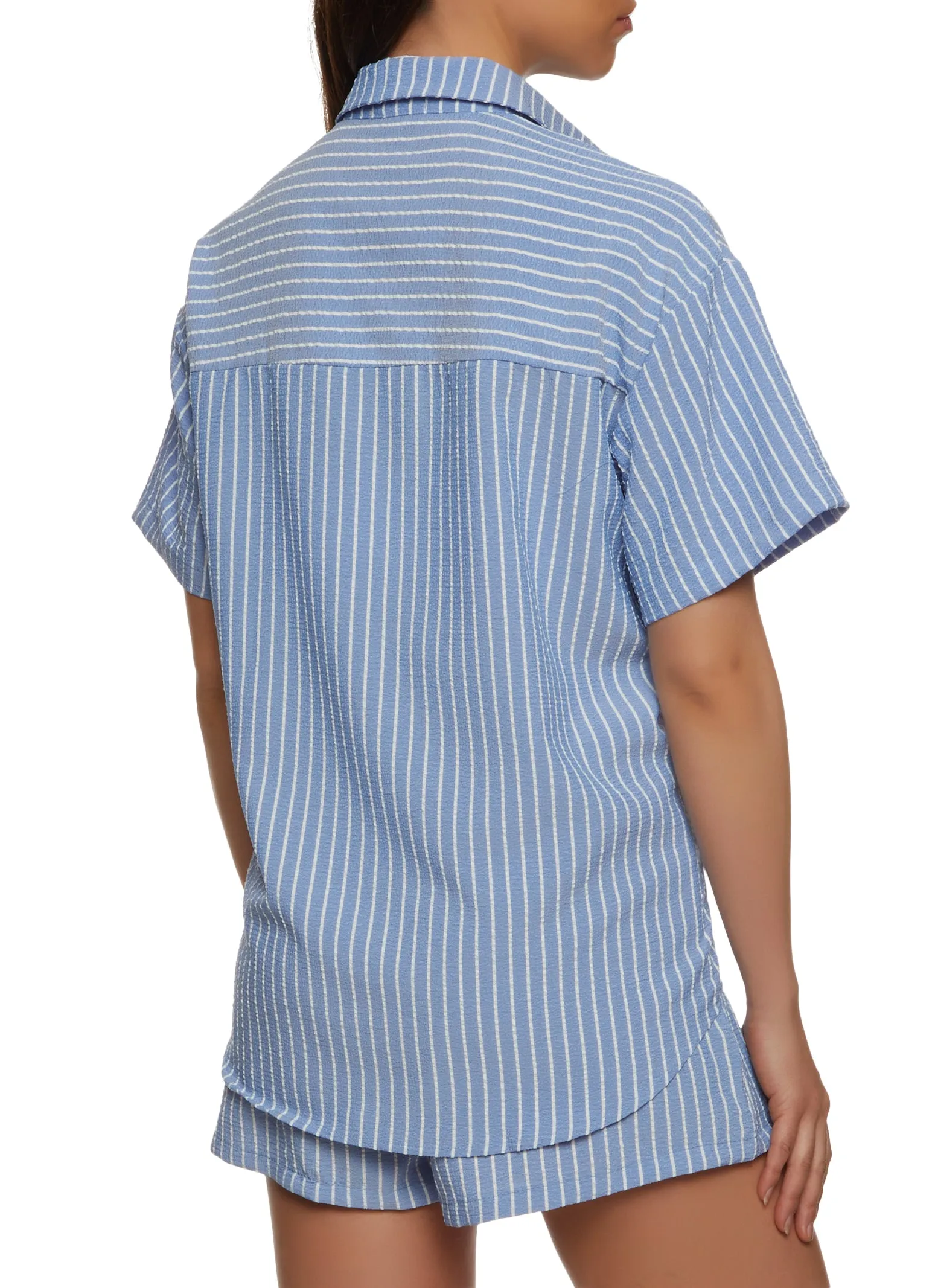 Textured Knit Striped Oversized Button Front Shirt sold by Rainbow product image thumbnail 3