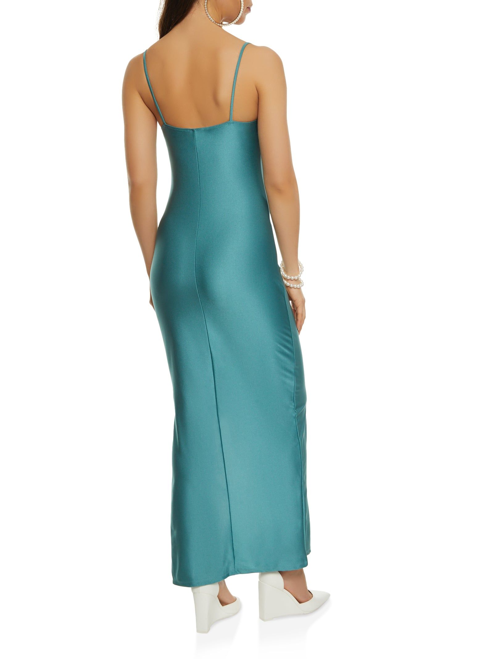 Spandex Cowl Neck Side Slit Maxi Dress sold by Rainbow product image thumbnail 3