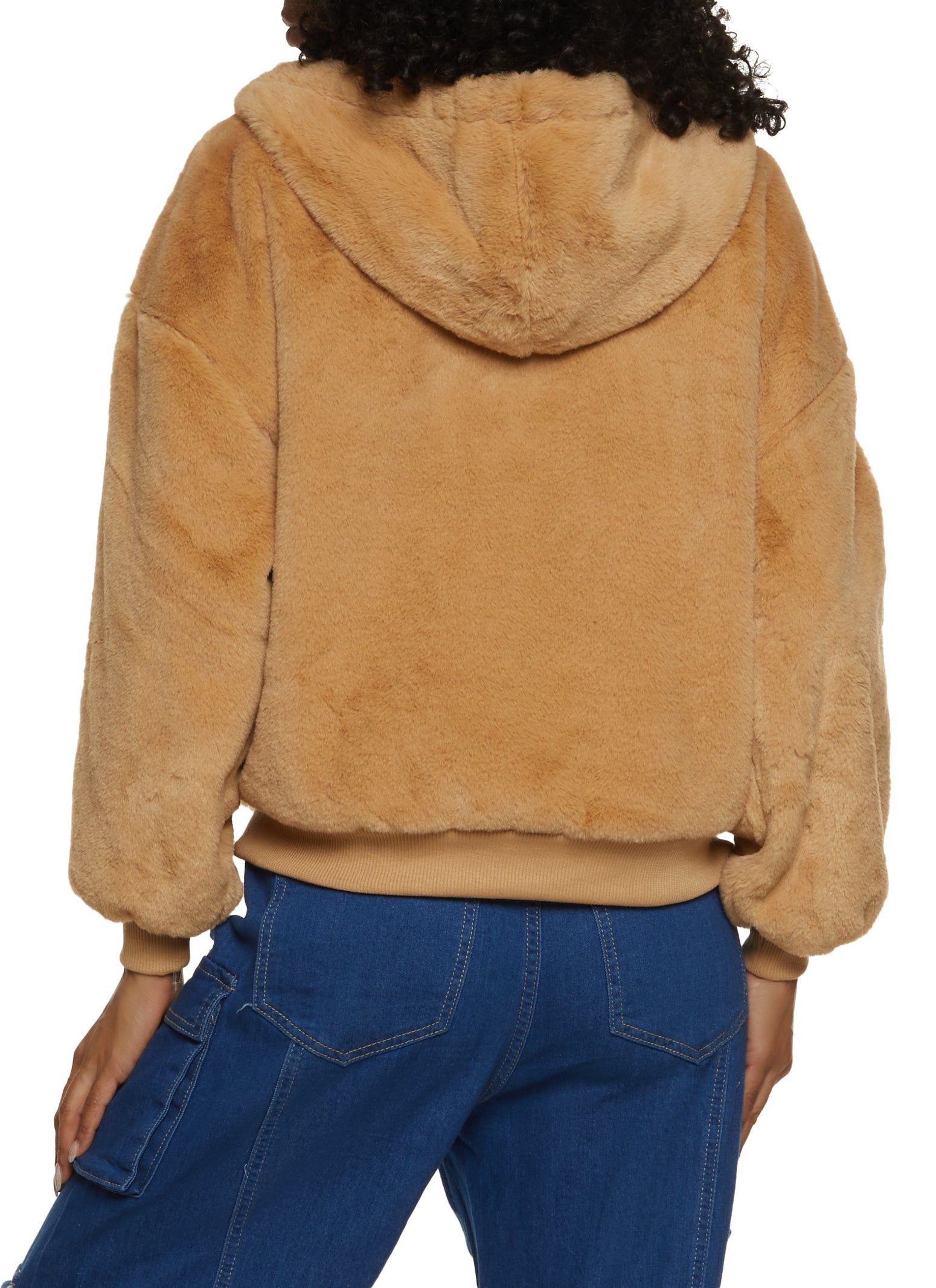 Faux Fur Zip Front Hooded Jacket sold by Rainbow product image thumbnail 2