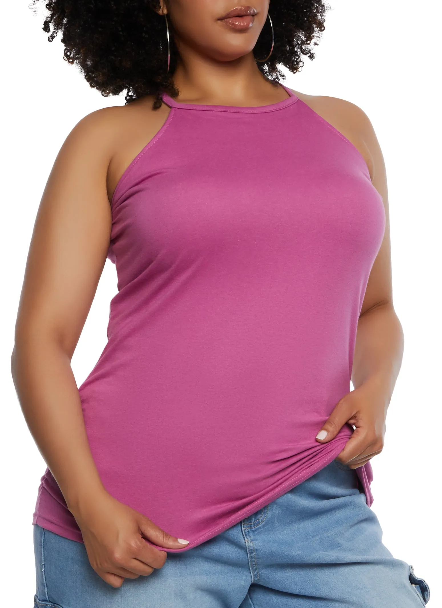 Plus Size High Neck Ruched Tank Top sold by Rainbow