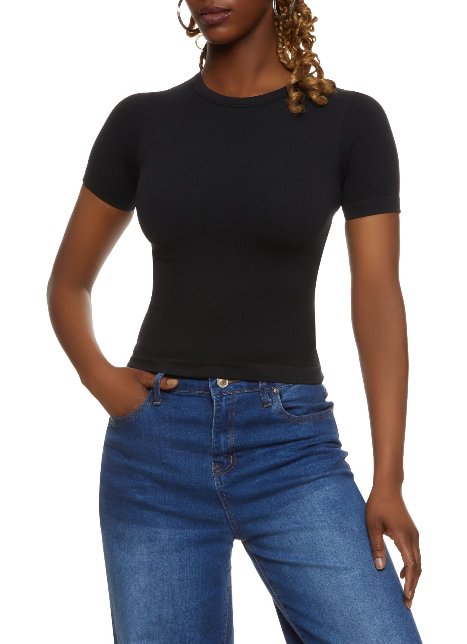 Seamless Ribbed Knit Crew Neck Top sold by Rainbow