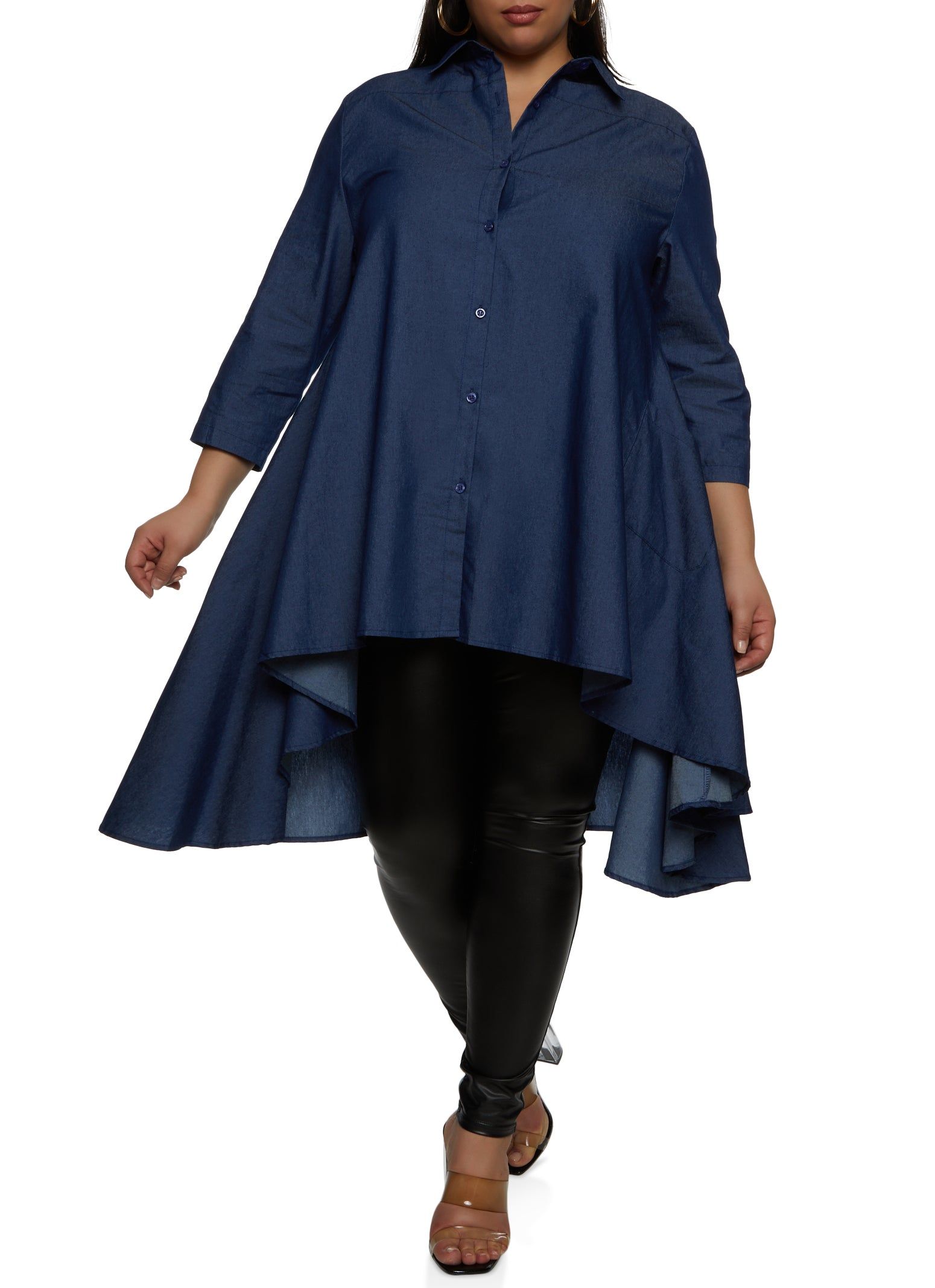 Plus Size Denim Button Front High Low Shirt sold by Rainbow product image thumbnail 2