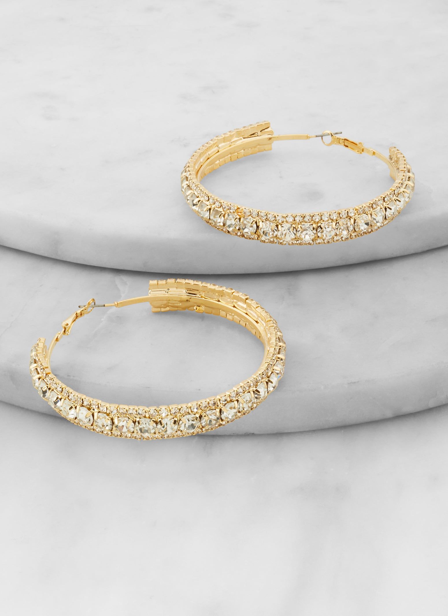 Oversized Rhinestone Studded Hoop Earrings sold by Rainbow product image thumbnail 2