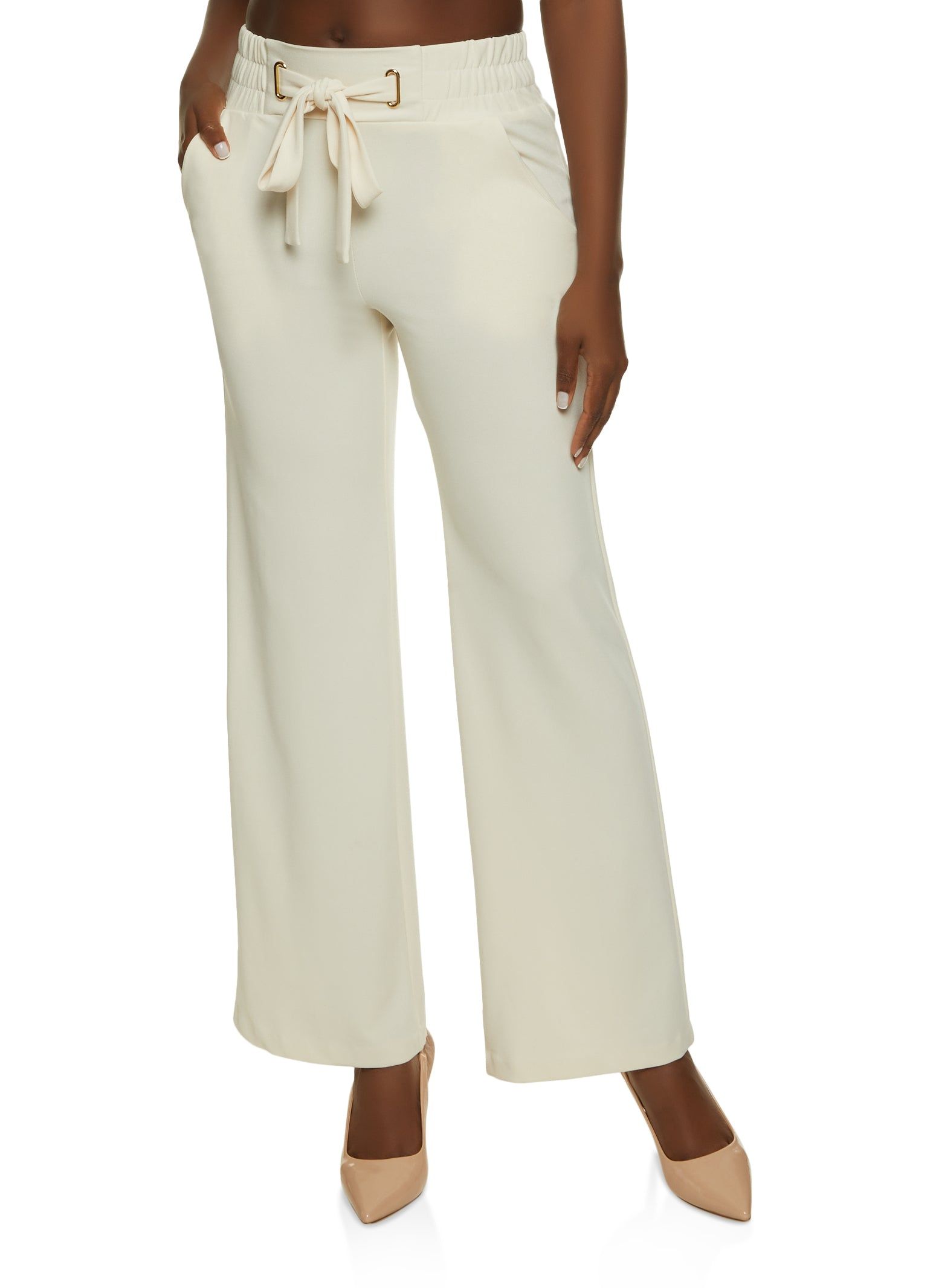 Tie Front Waist Wide Leg Pants sold by Rainbow