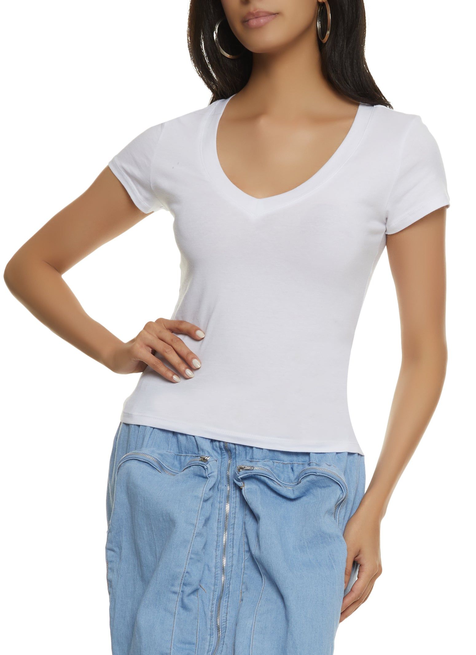 Solid V Neck Short Sleeve Tee sold by Rainbow