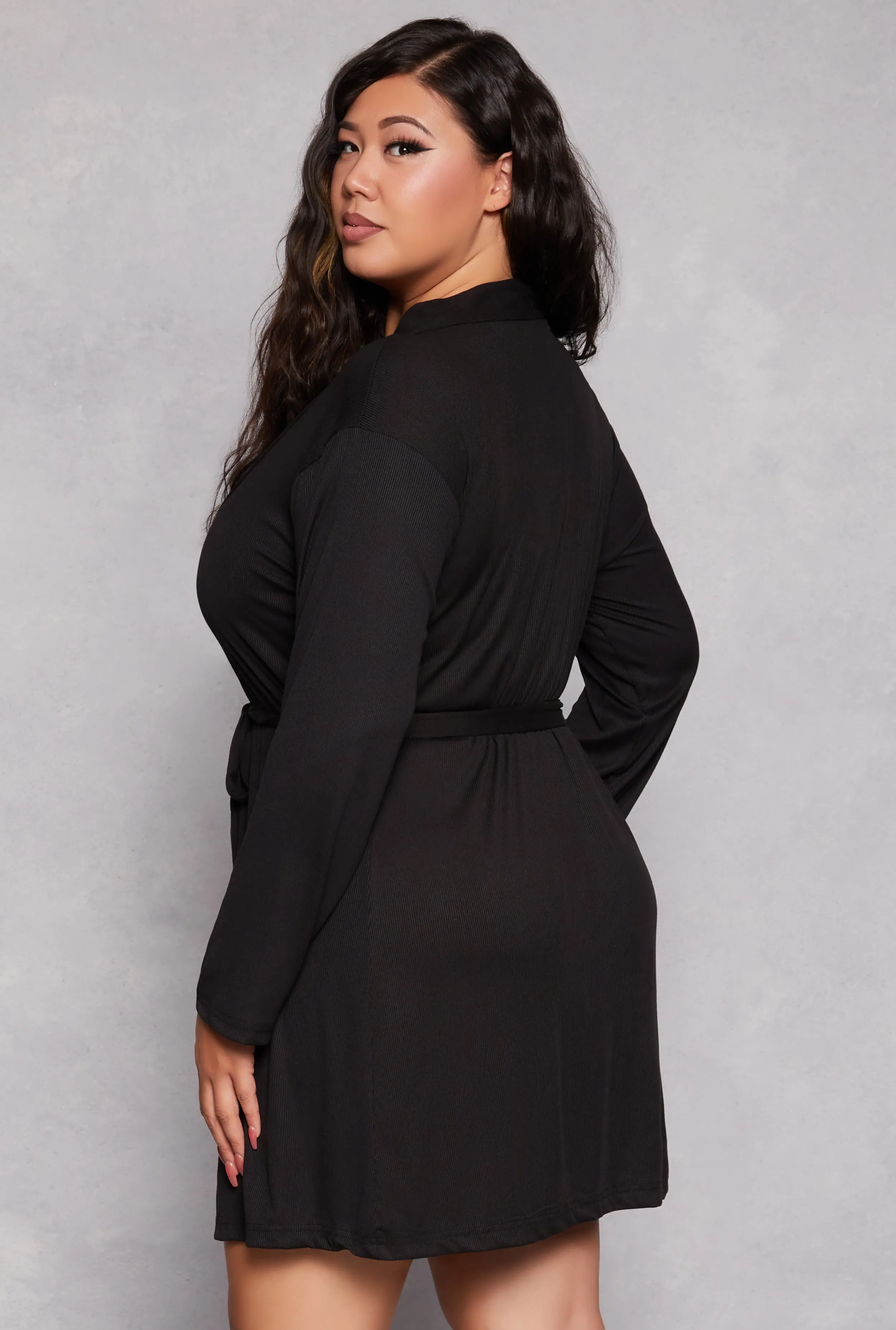 Plus Size Ribbed Knit Pajama Tank Top and Shorts with Robe sold by Rainbow product image thumbnail 2