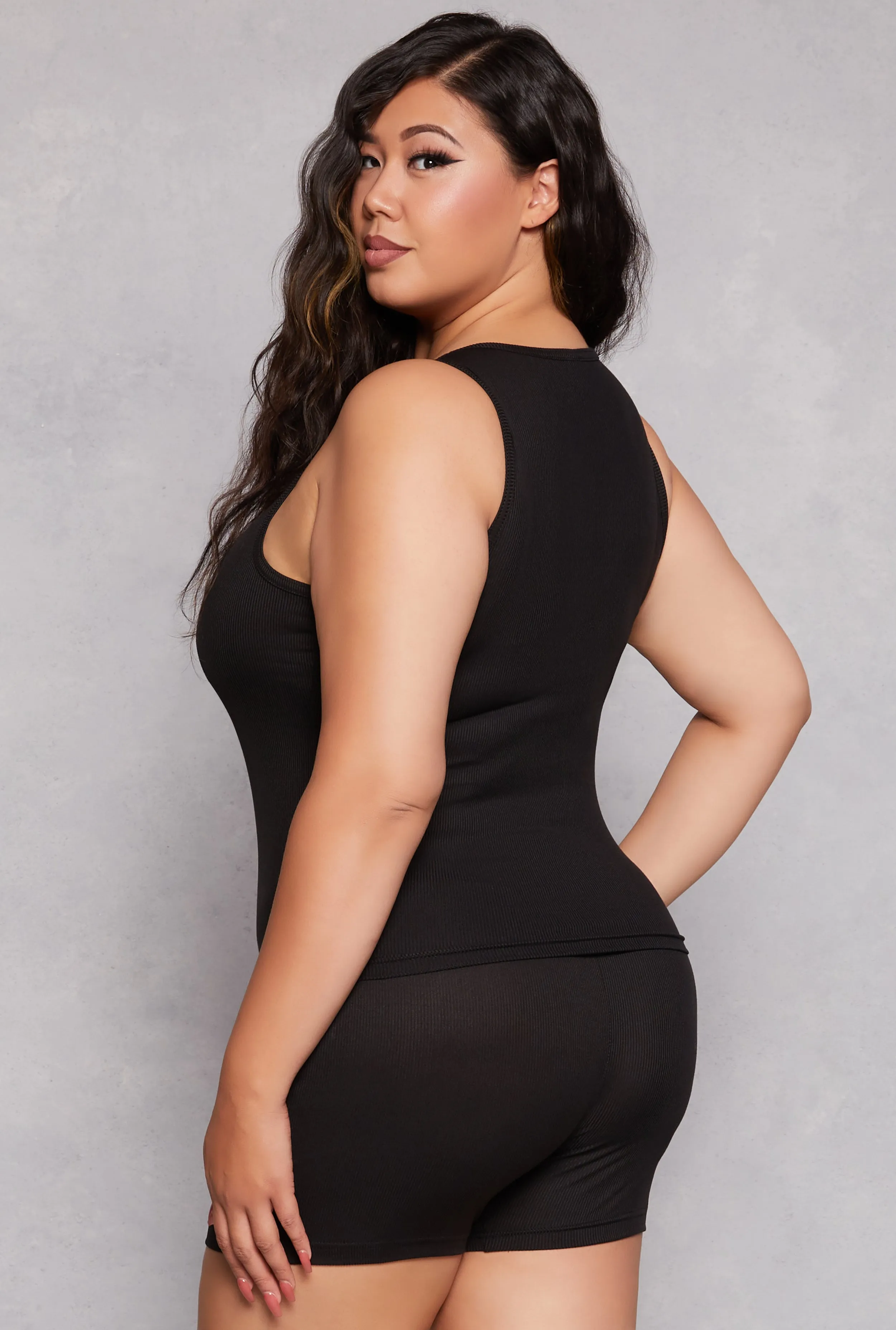 Plus Size Ribbed Knit Pajama Tank Top and Shorts with Robe sold by Rainbow product image thumbnail 5