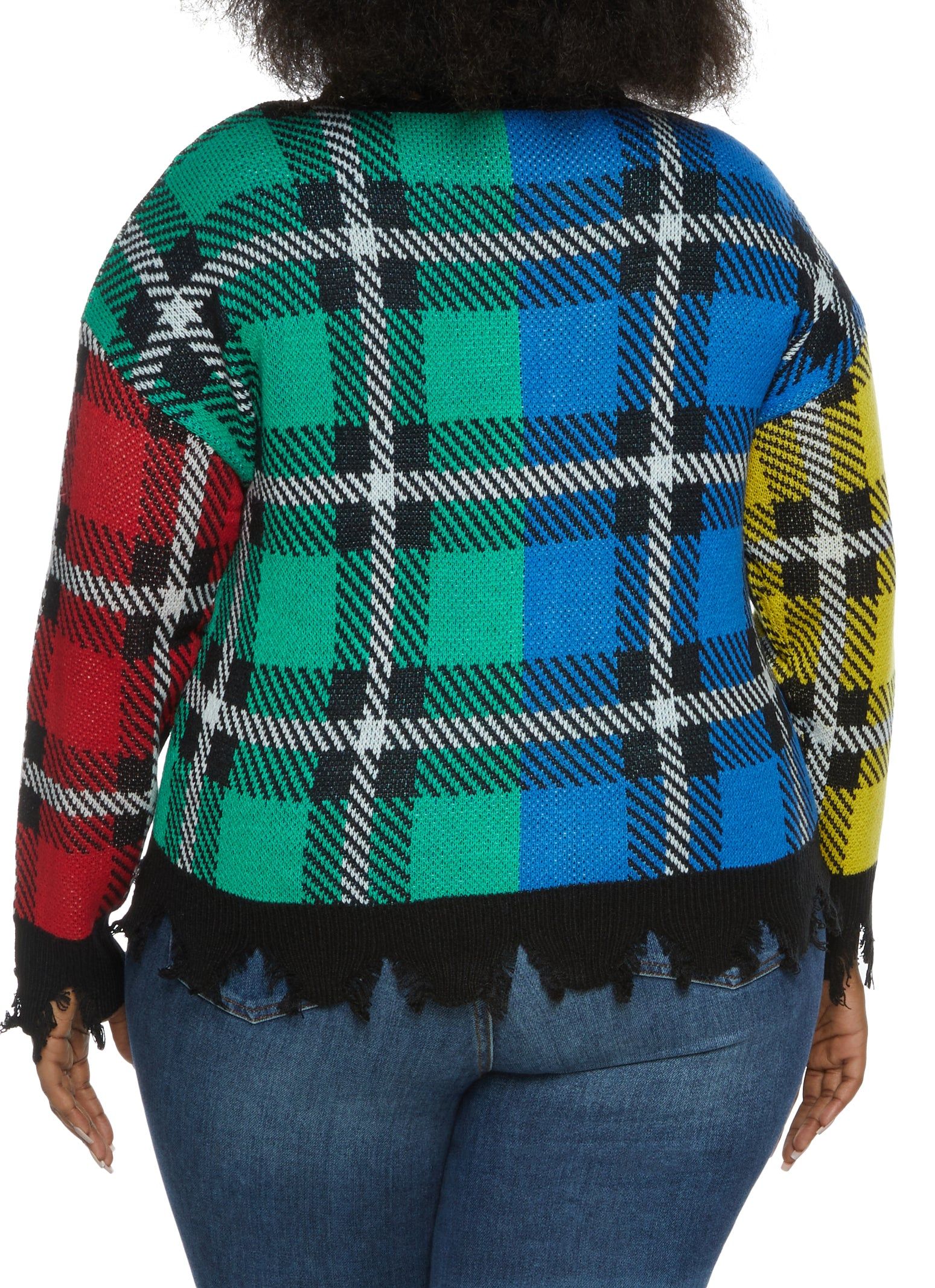 Plus Size Color Blocked Plaid Patch Cardigan sold by Rainbow product image thumbnail 2