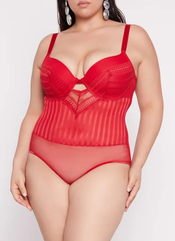 Plus Size Keyhole Lace Detail Bustier Bodysuit sold by Rainbow