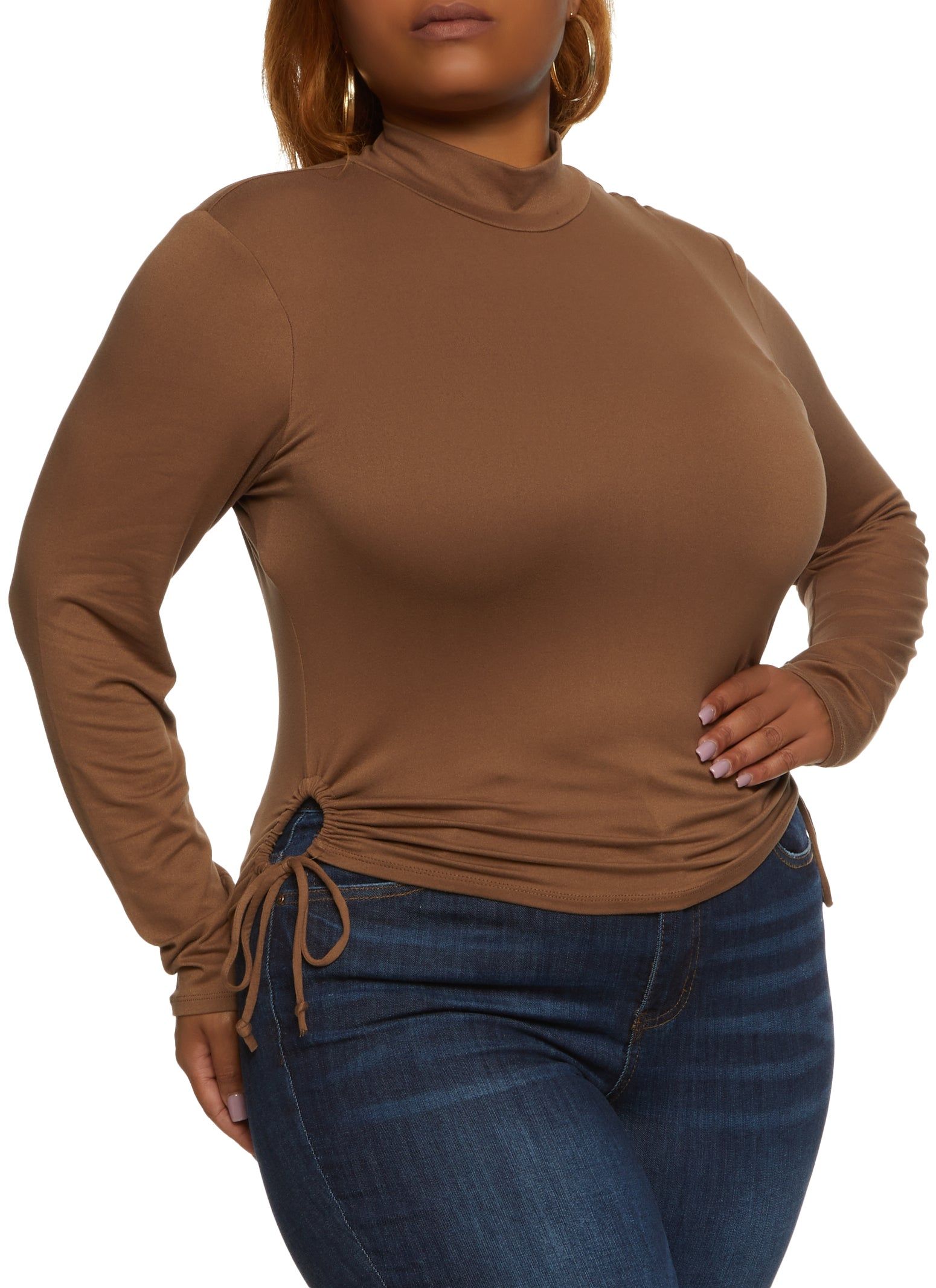 Plus Size Mock Neck Side Tie Long Sleeve Top sold by Rainbow