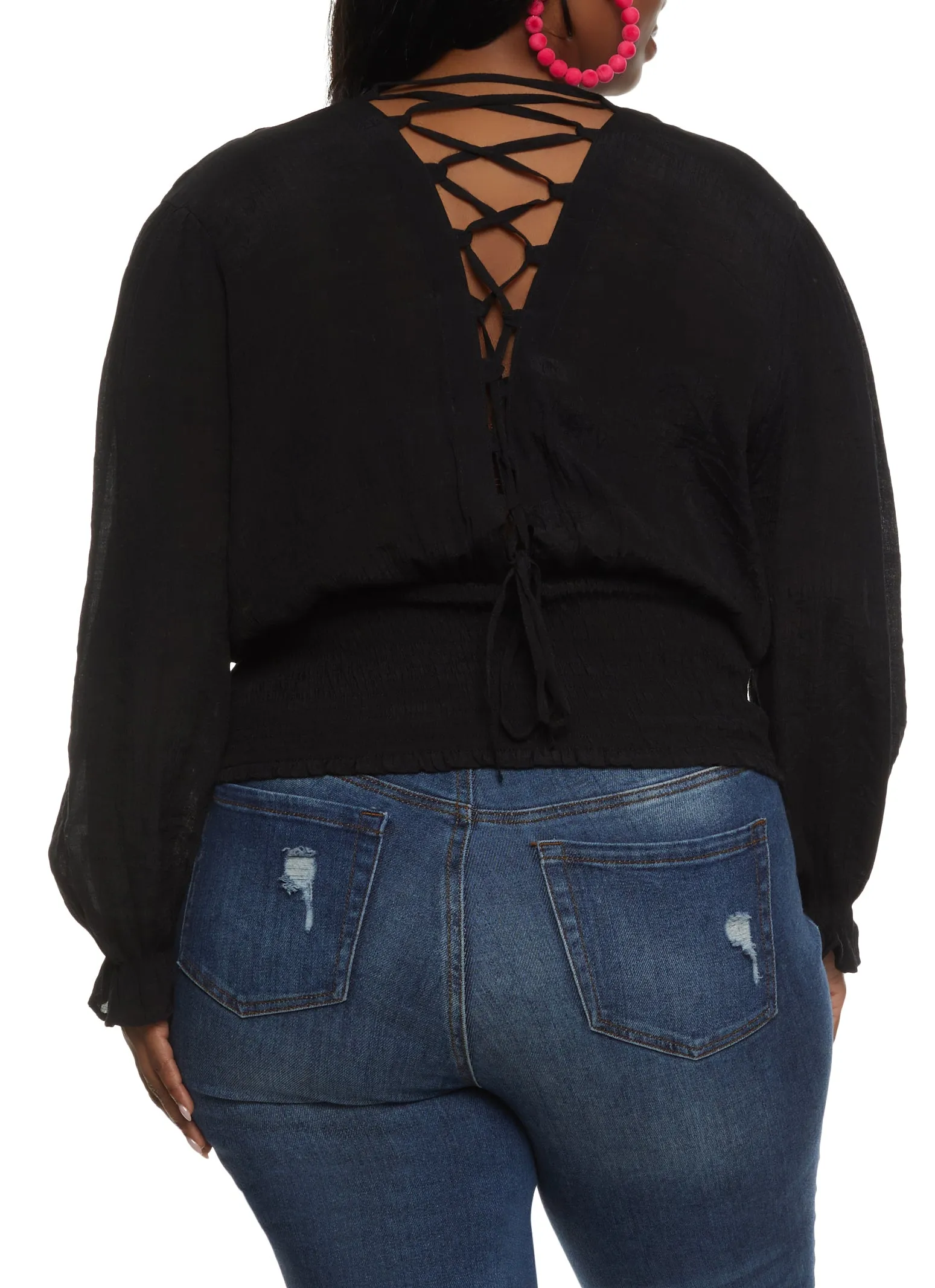 Plus Size Lace Up Back Faux Wrap Top sold by Rainbow product image thumbnail 2