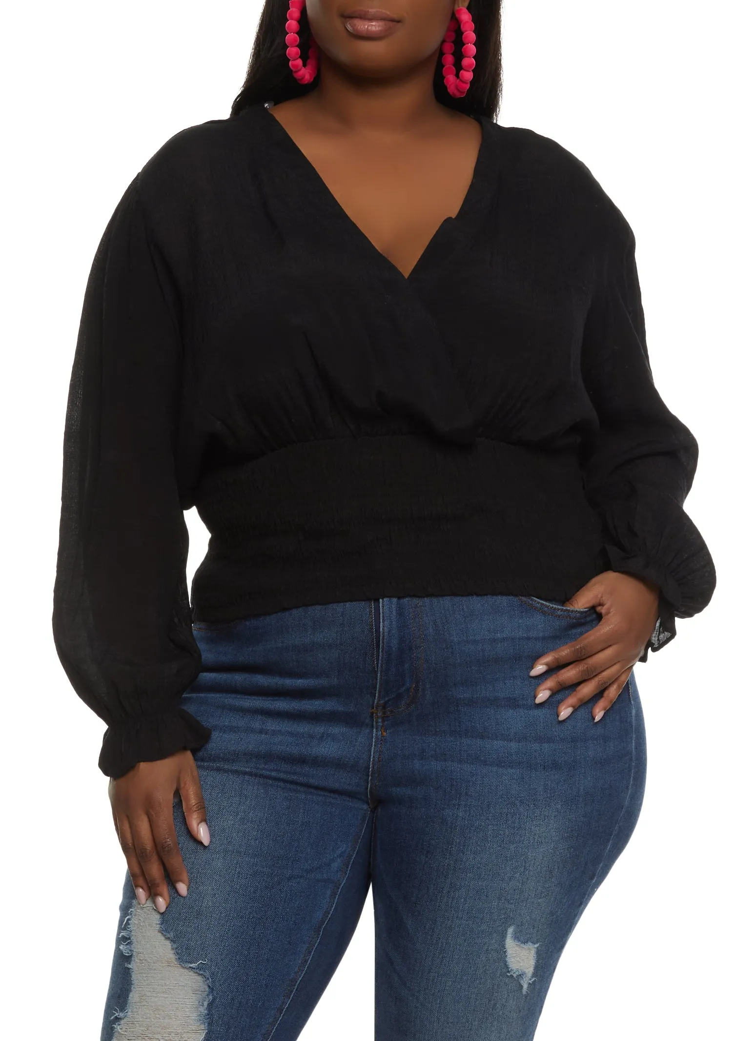 Plus Size Lace Up Back Faux Wrap Top sold by Rainbow
