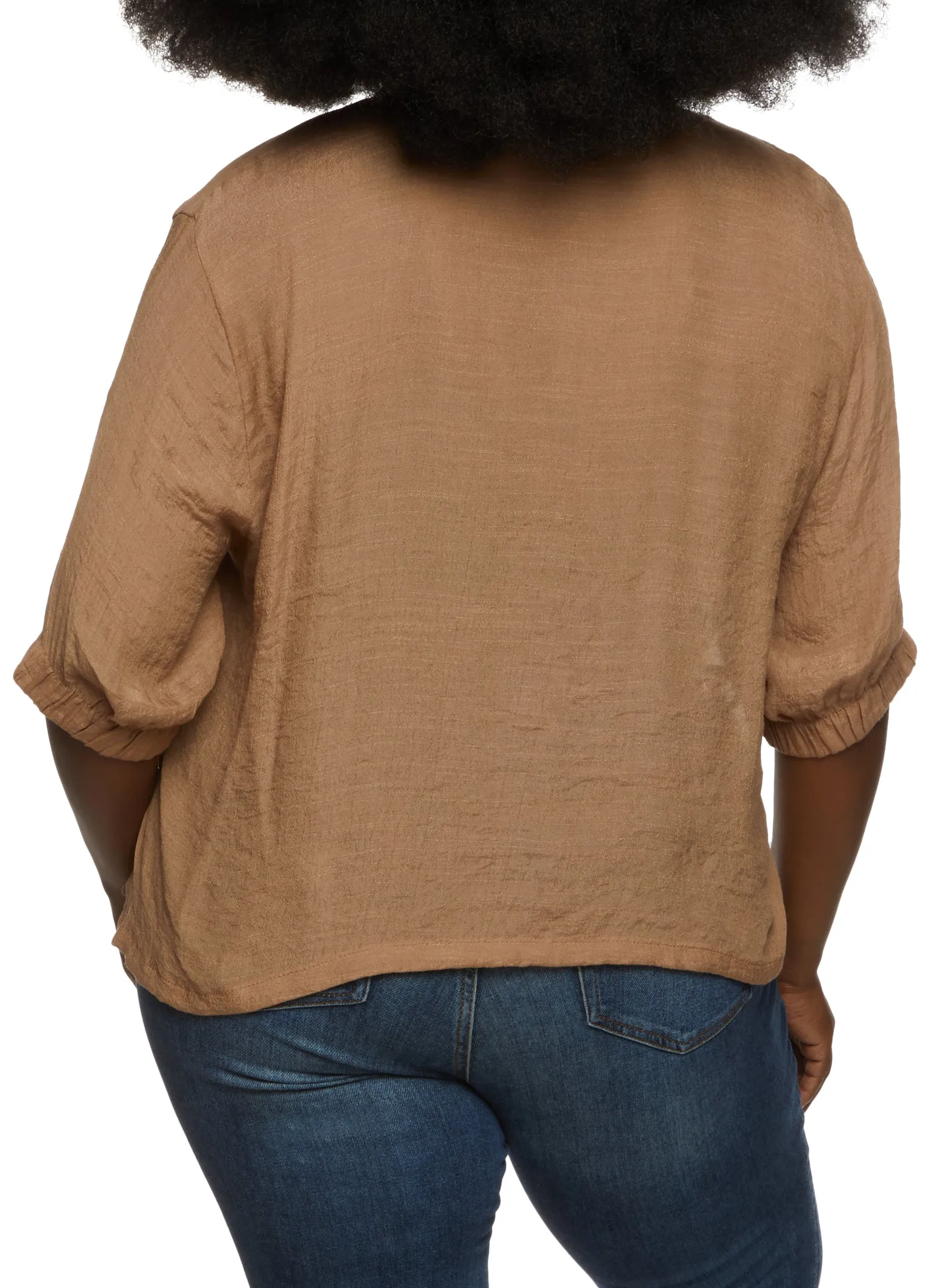 Plus Size Gauze Knit Quarter Sleeve Button Front Top sold by Rainbow product image thumbnail 2