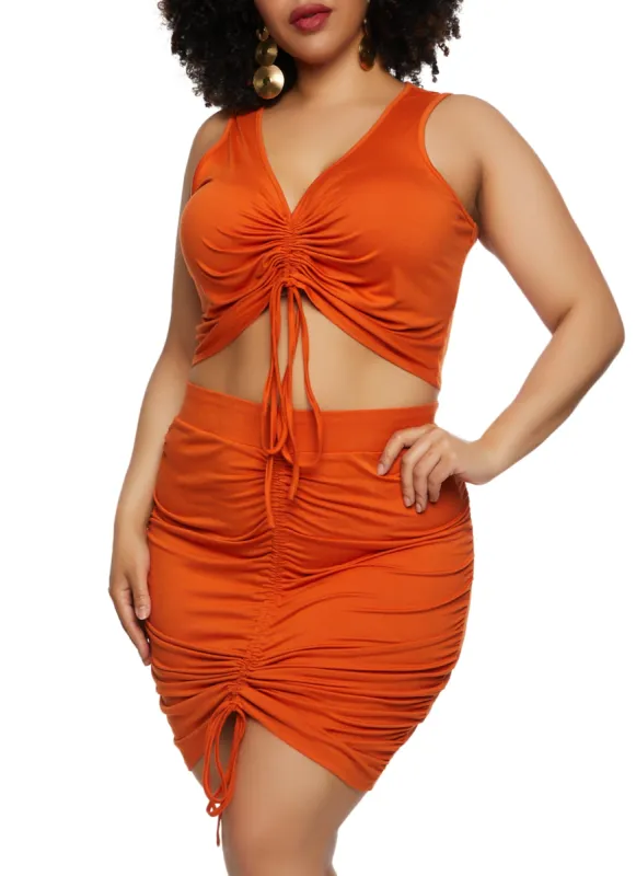 Plus Size Haute Monde Ruched Tank Top and Skirt sold by Rainbow