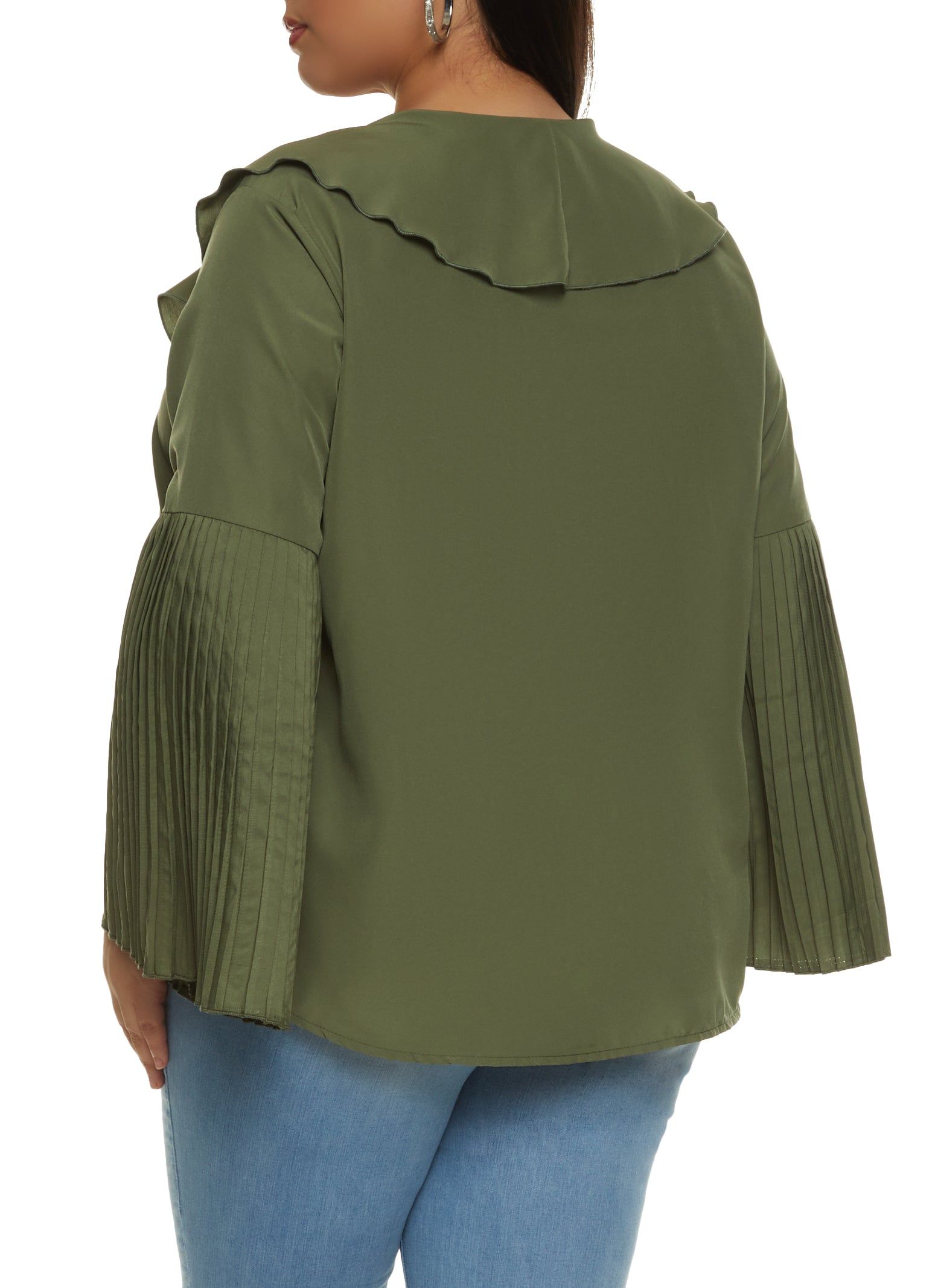 Plus Size Pleated Bell Sleeve Ruffle Front Blouse sold by Rainbow product image thumbnail 2