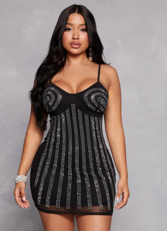 Rhinestone Lined Mini Bodycon Dress sold by Rainbow