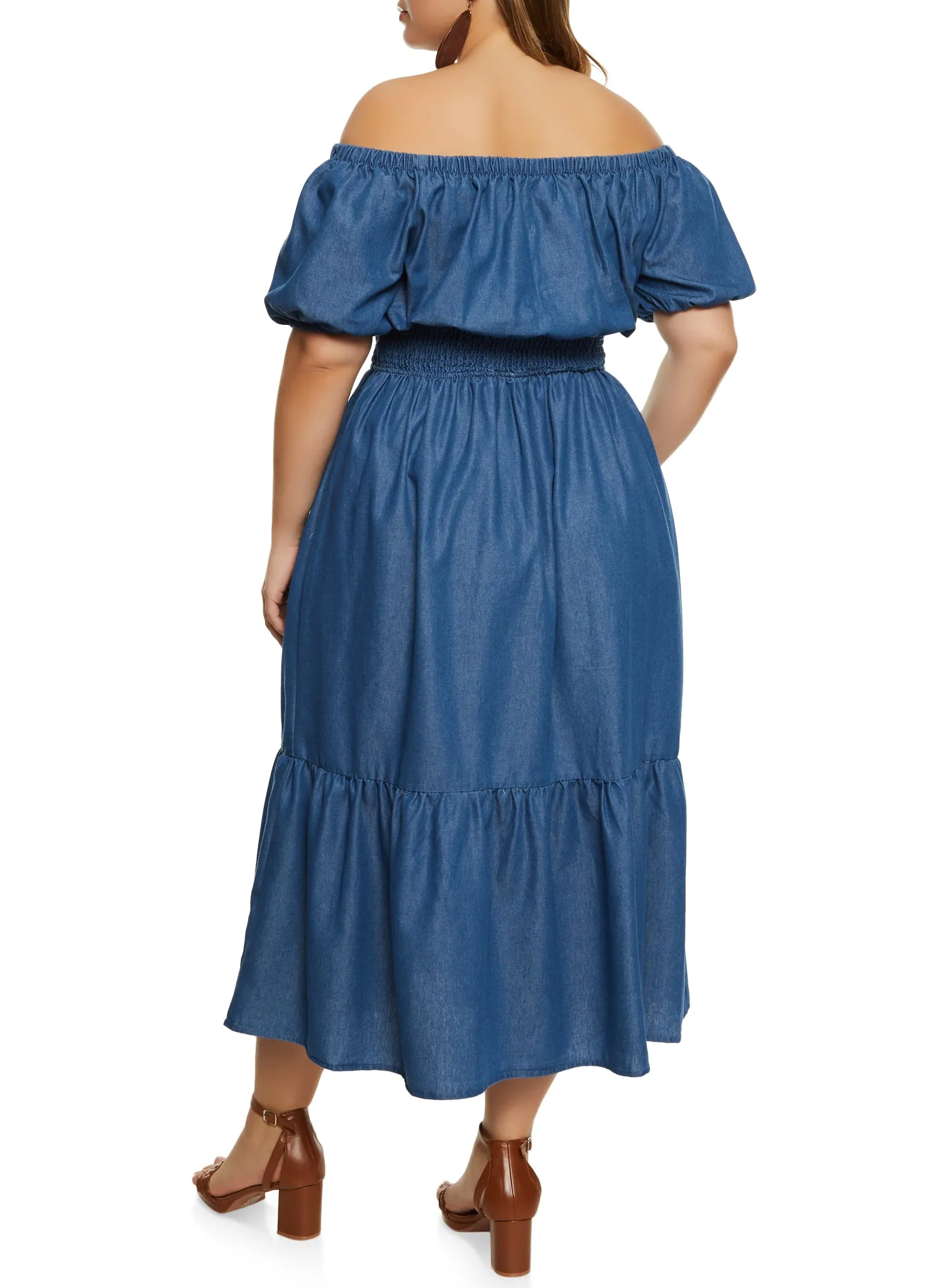 Plus Size Chambray Off the Shoulder Peasant Dress sold by Rainbow product image thumbnail 3