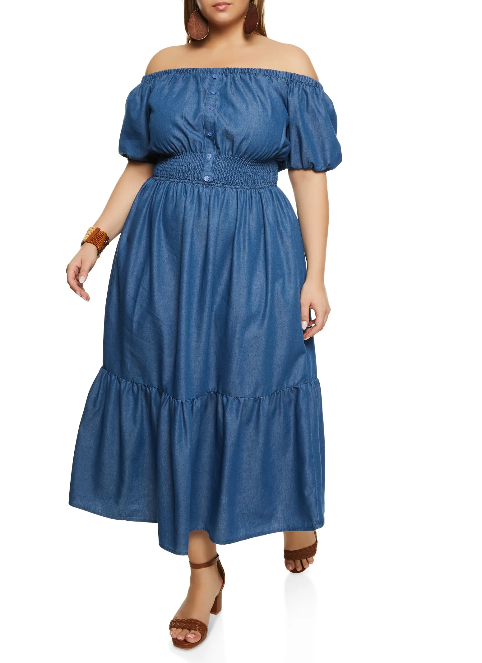 Plus Size Chambray Off the Shoulder Peasant Dress sold by Rainbow product image thumbnail 2