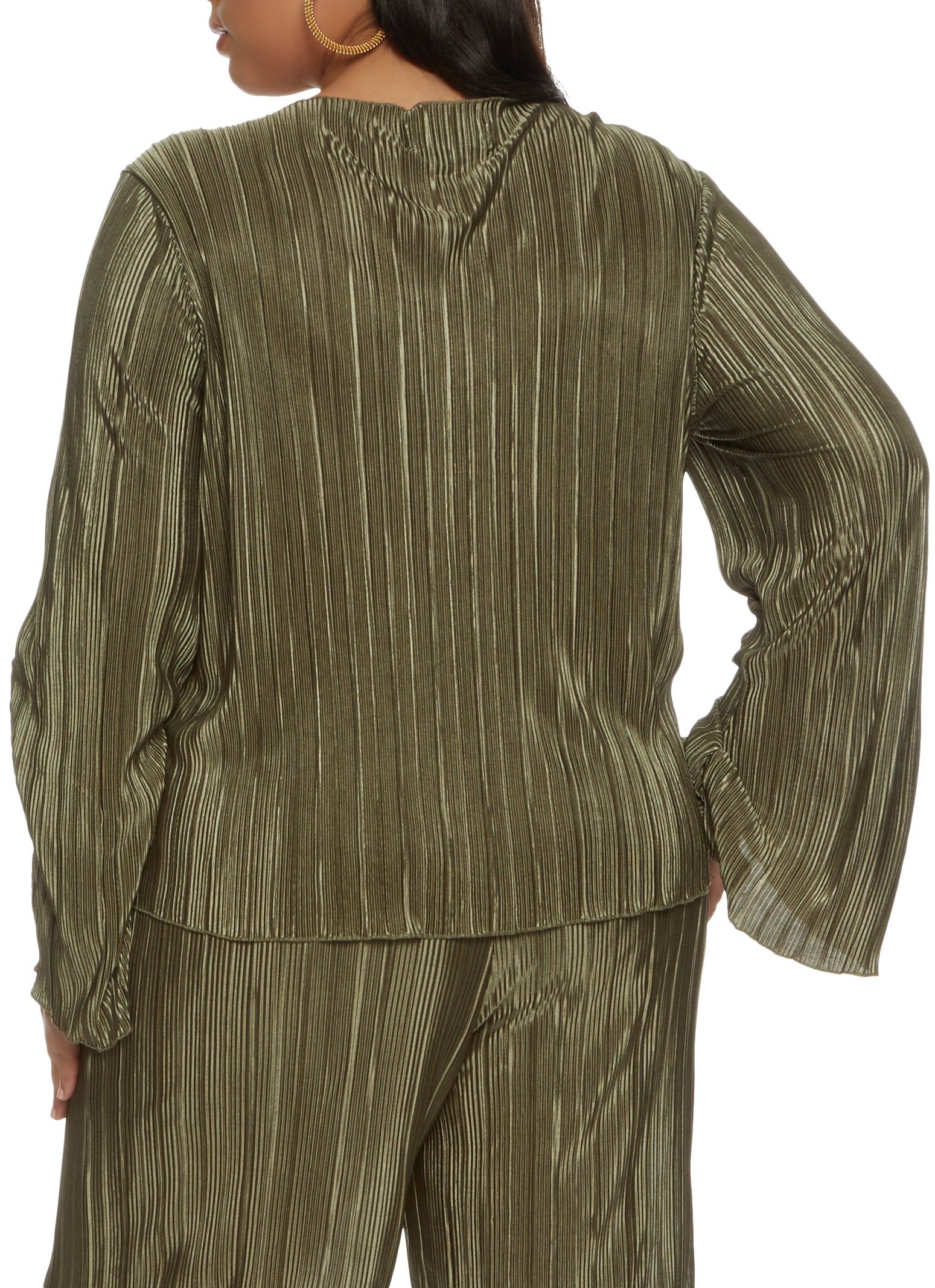 Plus Size Plisse Button Front Bell Sleeve Blouse sold by Rainbow product image thumbnail 3