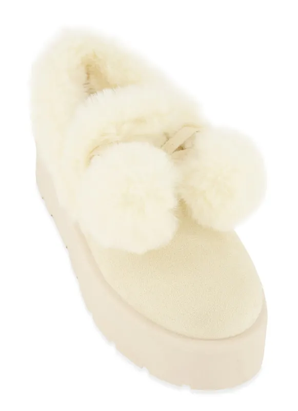 Solid Platform Faux Fur Pom Pom Boots sold by Rainbow