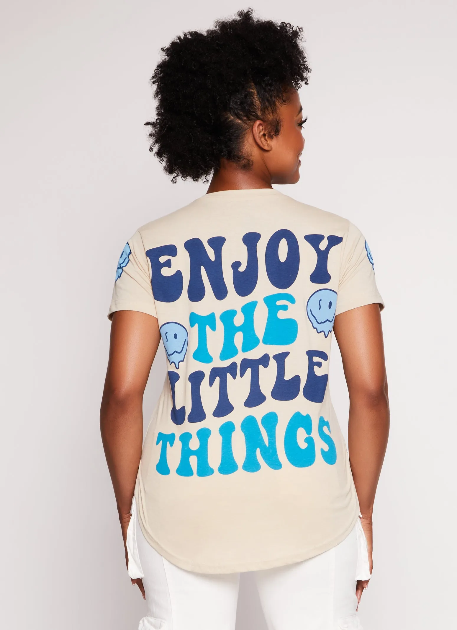 Plus Size Enjoy The Little Things Smiley Tee sold by Rainbow