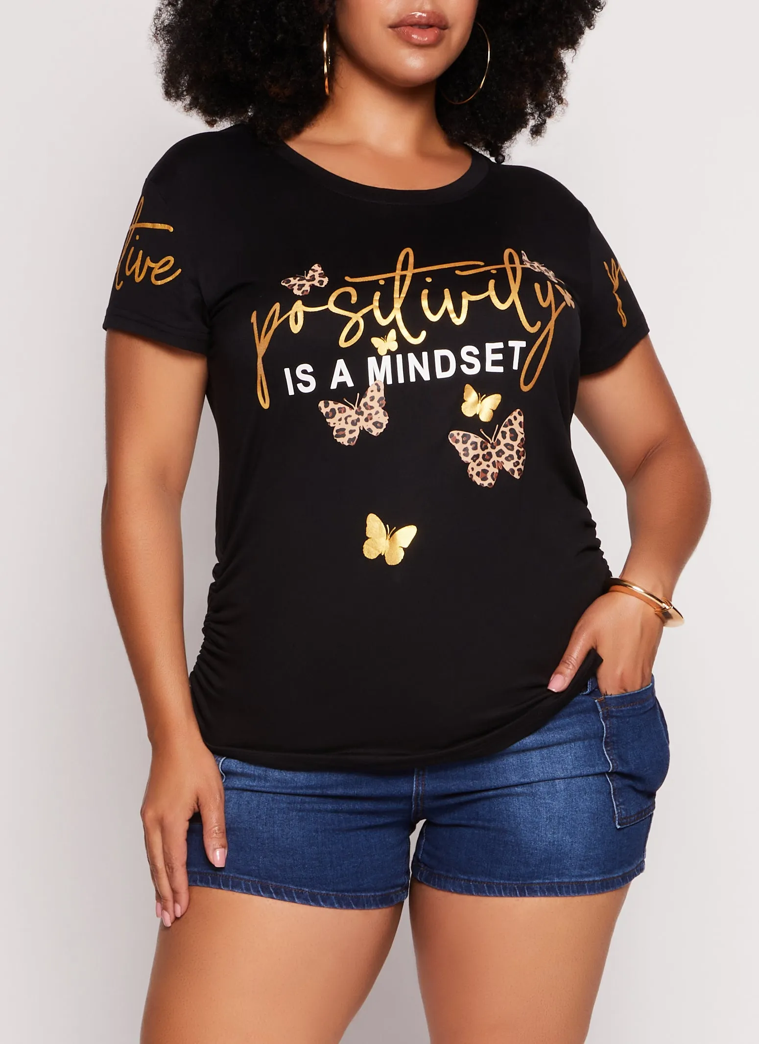 Plus Size Ruched Positivity Graphic T Shirt sold by Rainbow
