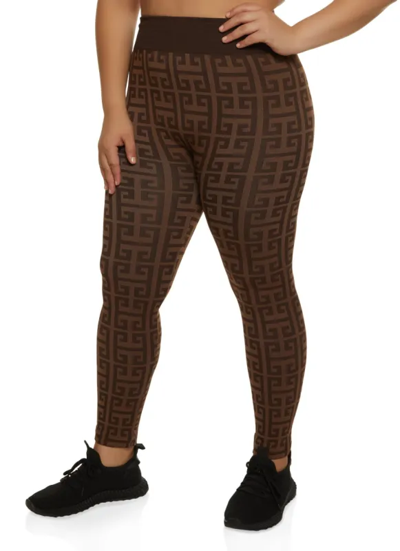 Plus Size Compression Rib Seamless Greek Key Leggings sold by Rainbow