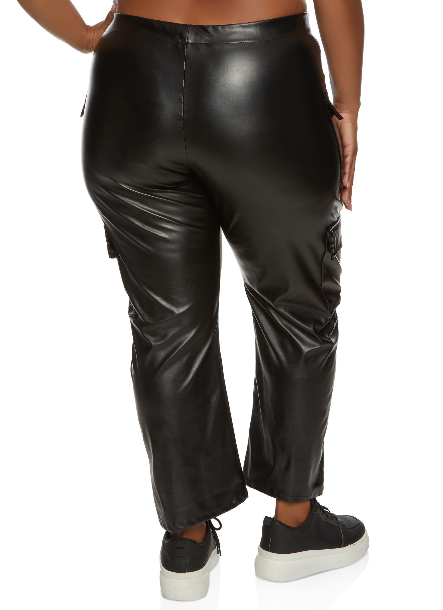 Plus Size Faux Leather Pull On Cargo Pants sold by Rainbow product image thumbnail 3