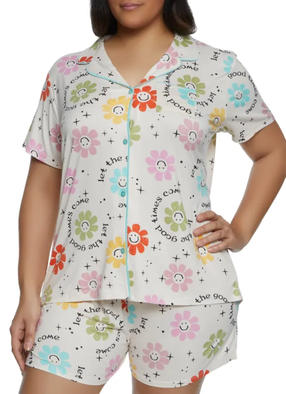 Plus Size Graphic Print Pajama Shirt and Shorts sold by Rainbow