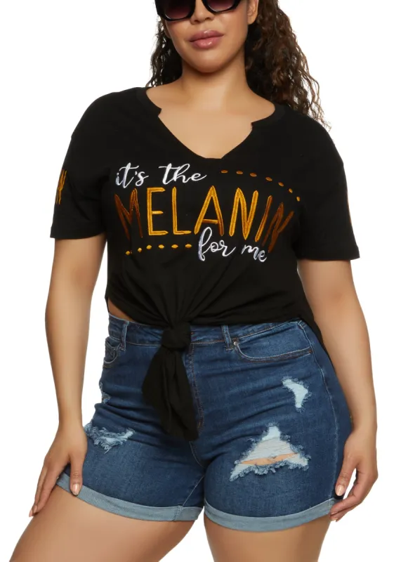 Plus Size Its The Melanin For Me Knot Front Tunic Tee sold by Rainbow