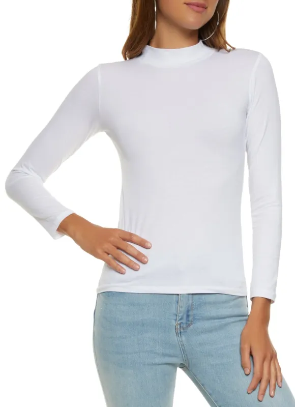 Solid Mock Neck Long Sleeve Tee sold by Rainbow