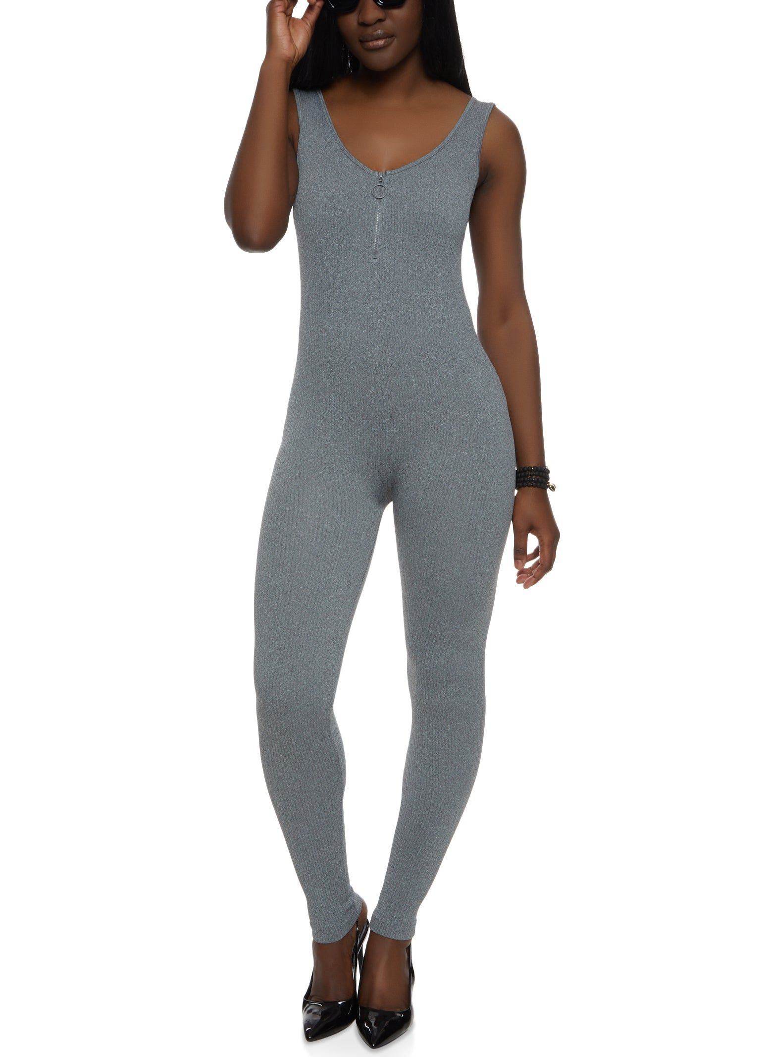 Ribbed Zip Neck Sleeveless Catsuit sold by Rainbow