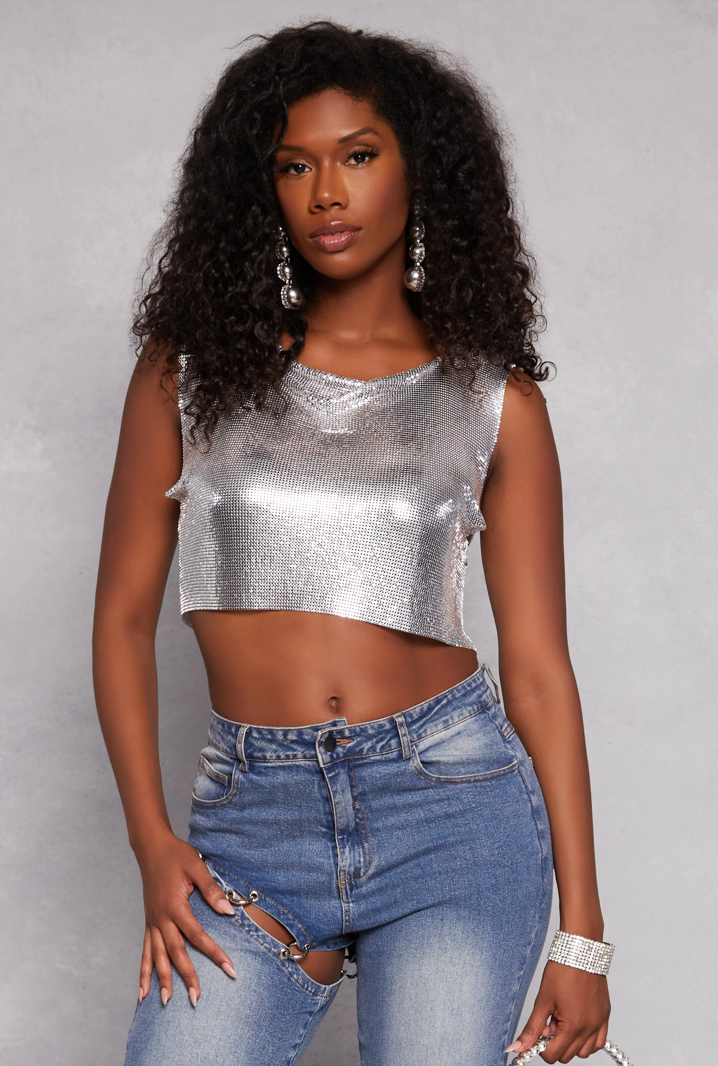 Metallic Cowl Neck Crop Top sold by Rainbow