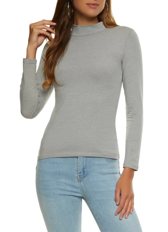 Solid Mock Neck Long Sleeve Tee sold by Rainbow